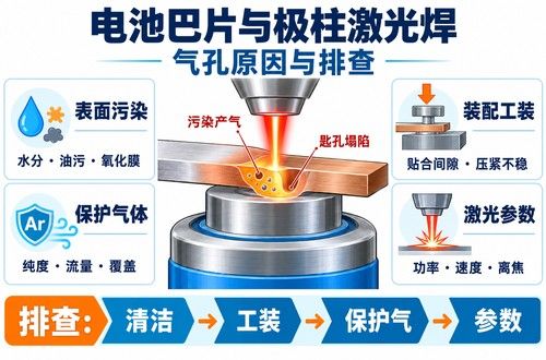 电池巴片汇流排与极柱激光焊气泡气孔产生的原因